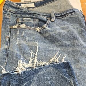 High-Rise Straight Distressed Jeans in Medium Blue
